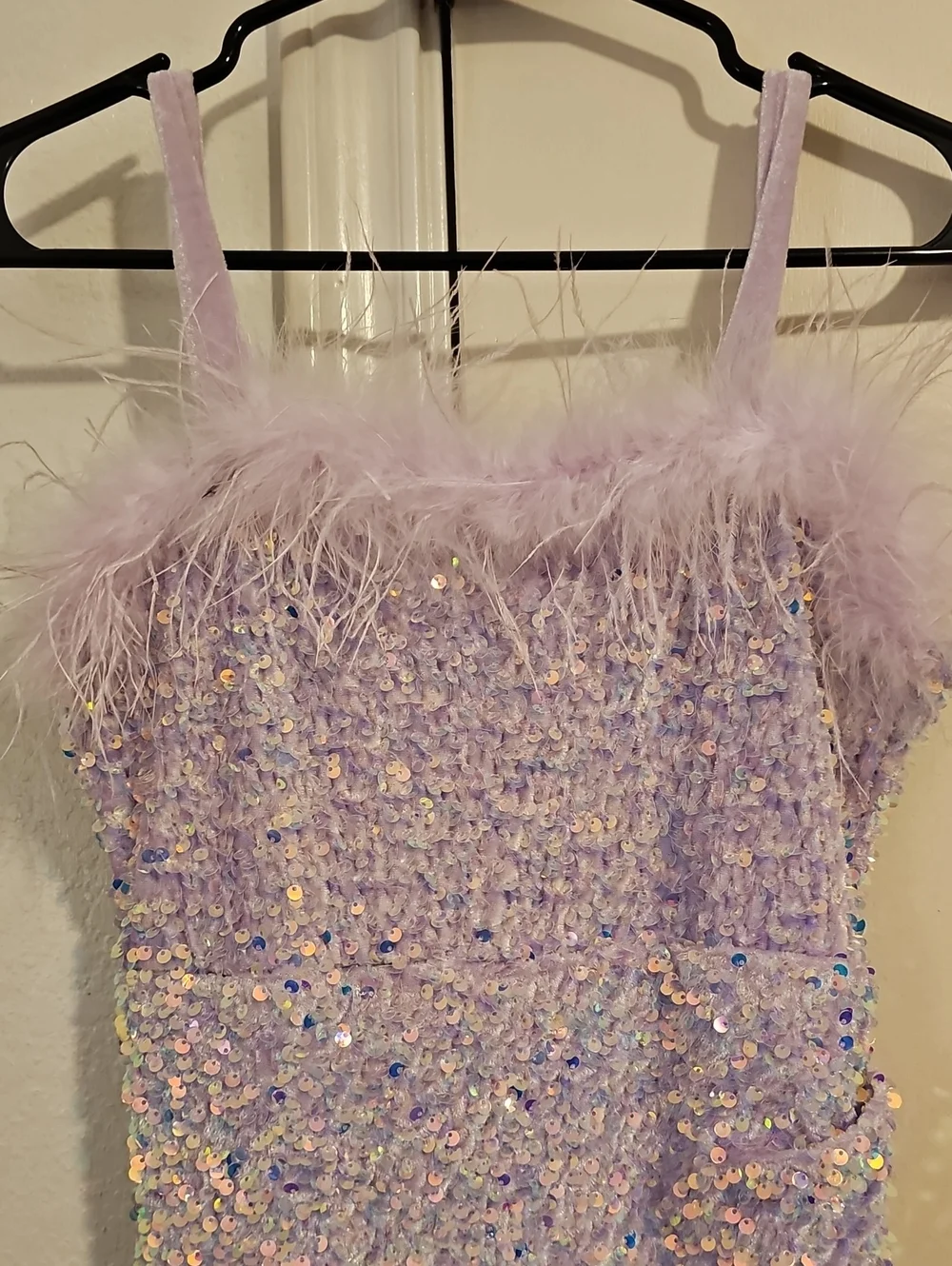 Lilac Sequin Feather Mini Dress